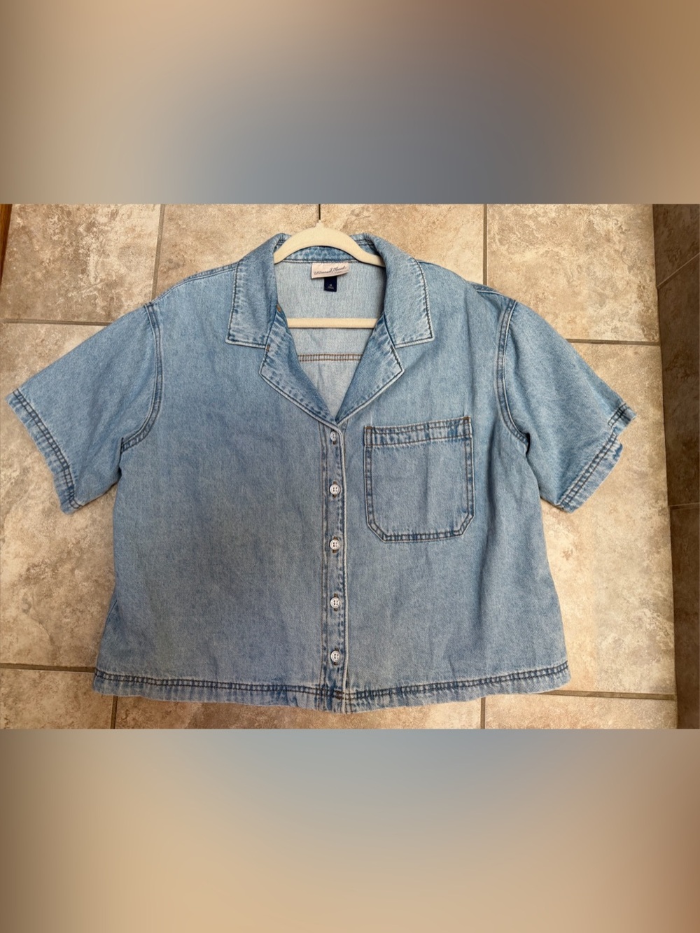 Universal Thread Short-Sleeve Collared Denim Beach Shirt-Blue-Medium